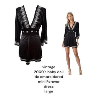 vintage‎ y2k black lace baby doll tie satiny Forever dress large